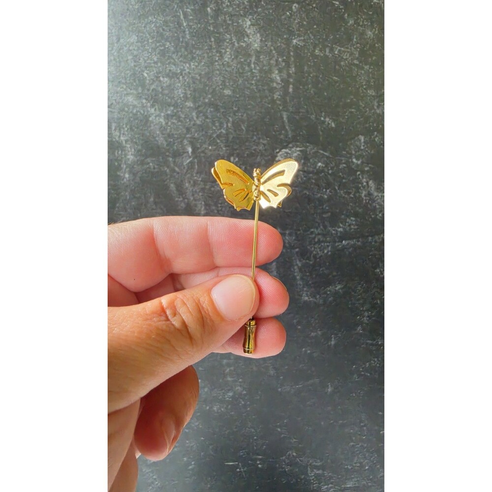 Butterfly Gold Tone Metal Stick Pin Vintage Costume Jewelry